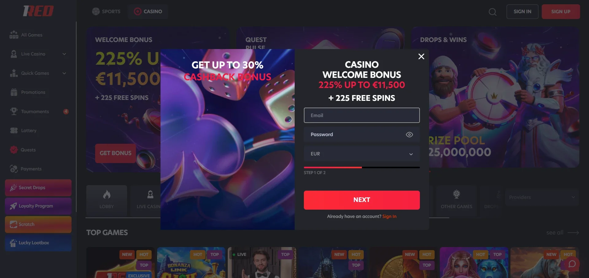 1Red casino registreren